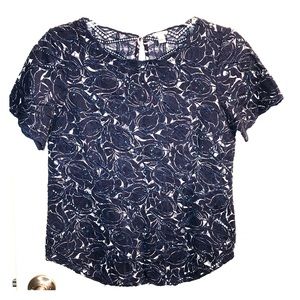 J. CREW: blue and white short sleeve blouse